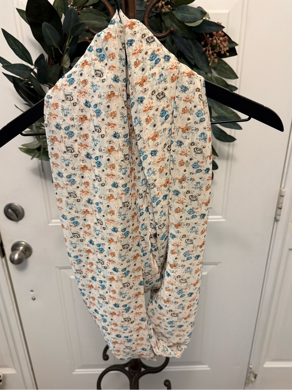 Boho Neutral Ditsy Floral Print Lightweight Semi Sheer Long Infinity Scarf